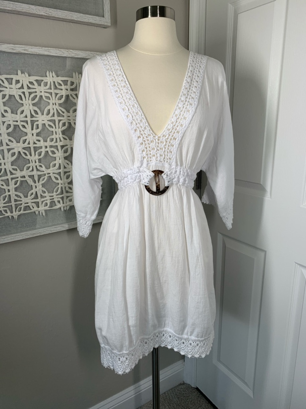Blanco white cotton boho beach coverup size XL